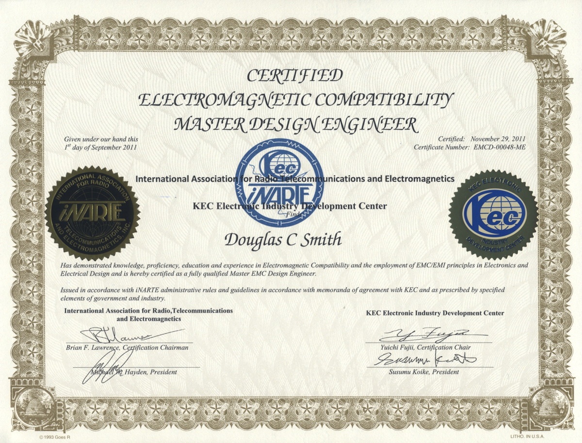 Doug's iNarte certificate