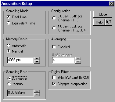 Acquisition dialog box